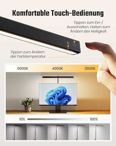 RIXGLEAM Schreibtischlampe LED Dimmbar, Schreibtischlampe Klemmbar mit 45° Streuwinkel, Augenschutz Schwanenhals Büro Tischlampe, Tageslichtlampe Schreibtisch für Homeoffic, Büro (Schwarz)