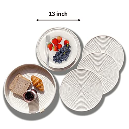 Art Pinecone's Woven Cotton Rope Round Placemats Set Of 4 With Holder Included, Non-Slip And Heat Resistant For Your Perfect Table Decor!(13“ Off White) #TOP5