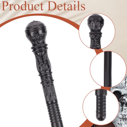 Image of GORGECRAFT Wizard Staff Wand Victorian Cane Prop Halloween Cosplay Vintage Walking Stick 116cm Long Antique Plastic Punk Scepter Costume Prop with Black Round Top Knob Pretend Play Royalty Wand