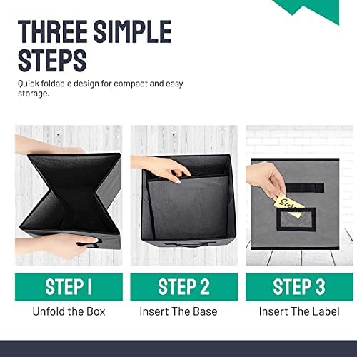 Tudefy Cube Storage Boxes | 25 x 25 x 25cm Storage Cubes with Name Card Holder | Foldable Storage Boxes for Shelves, Wardrobe, Kitchen, and Office (Set of 3)