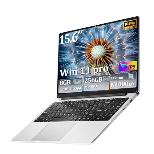 Image of 2026 Laptop, 15.6 Inch Laptop Computer, Ultra-Thin Lightweight Lap top, Celeron N4000, 8GB RAM 256GB SSD, FHD 1080P, 180 Open, Win 11 Pro, WiFi 2.4 /5G, BT4.2,Mini HDMI for Student & Business, Silver