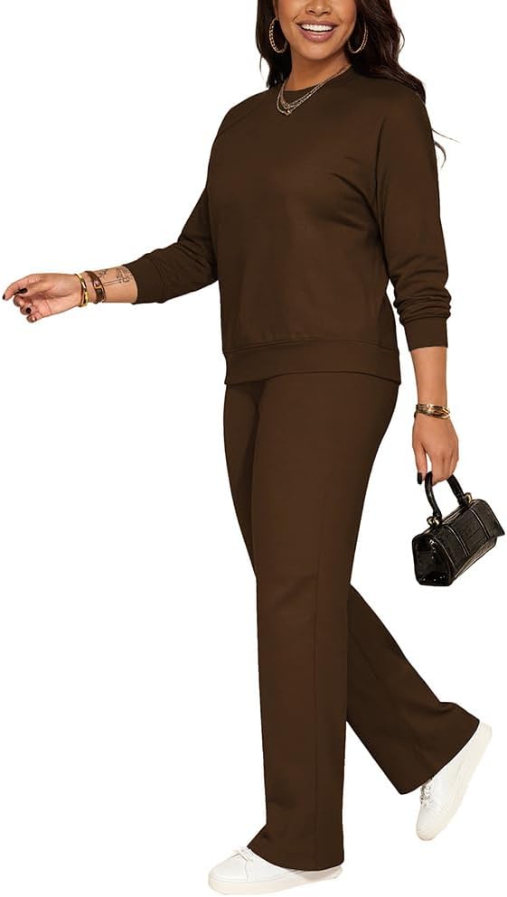 PINSV Women's 2 Piece Outfits Sweatsuit Set Long Sleeve Top Wide Leg Pants Track Suits Casual Sets - Image 3