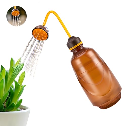 Shyllin Annaffiatoio da giardino 450ml,Doccia a sfera,spruzzatore morbido con flacone morbido, adatto per piccole piante, piantine, piante in vaso (Marrone)