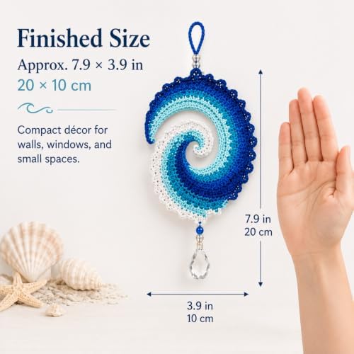Ocean Wave Crochet Wind Spinner DIY Kit, Coastal Crystal Suncatcher (1PC) - 5