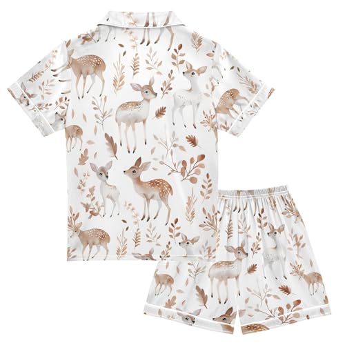 ALAZA Cute Deer Pajamas Satin Pajama Set Short Sleeve Button Down Sleepwear2
