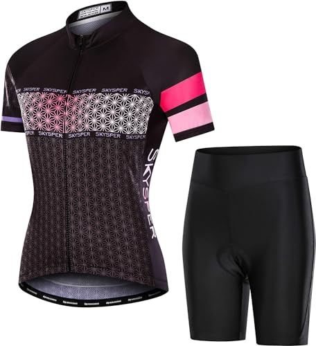 Damen Radtrikot Set Einteiler - Mountainbike Kurzarm Jumpsuit | Atmungsaktiv & Kompressionsunterstützung