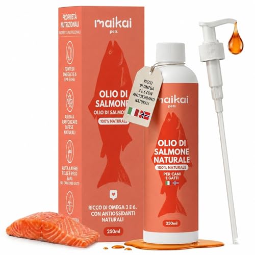 Olio di Salmone 100% Naturale Norvegese per Cani e Gatti 250ml 100% Naturale Ricco di Omega 3 6 e 9 Migliora Pelle e Pelo Supporta