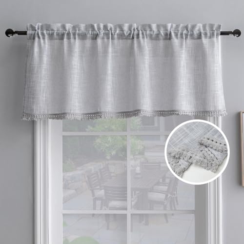 Beda Home Tassel Linen Textured Swag Curtain Valance, Lt Grey, 52 x 18 in
