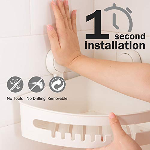 image for LEVERLOC Corner Shower Caddy Suction Cup NO-Drilling Removable Bathroo