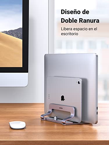 Miniatura 2 de Ugreen Soporte Vertical Para Portátil Ajustable Con 2 Ranuras, Elevador Laptop Stand De Mesa Compatible Con Macbook Pro Air, Matebook, Hp, Ipad, Tableta Y Otro Gris