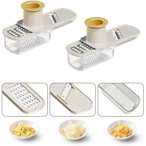 365Home 2-Pack 3 in 1 mini Ginger Garlic Grinder Super Thin, Multifunctional Mandoline slicer Grater with Hand Guard, Easy Grip Handheld Kitchen Tool, for Camping Cooking and Picnic (2pcs-white) Cover
