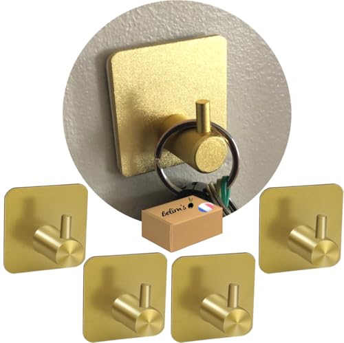 Belim's Crochet Adhésif Mural Dore Accroche Serviette Salle De Bain WC Porte Serviette Patere Adhésive Cuisine Porte Torchon Auto-adhésif Puissant Support Autocollant Attache Sans Percer (Or Gold)