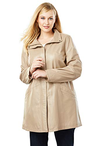 Jessica London Women's Plus Size A-Line Zip Front Leather Jacket - 18 W, Black #TOP4