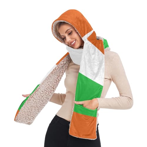 GuoChe Pashmina Like Scarf for Women Fashionable Soft National Flag Of Niger Hooded With Pockets Hat Gloves set bufandas de mujer
