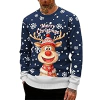 Pull Moche De Noel Homme Pull De NoëL Le PèRe Imprimé Moche DéContracté en Tricot pour Doux, Reindeer Sweater 3D Ugly Christmas Jumper Rigolo Over Sweat-Shirt Merry Christmas Sweatshirt