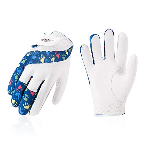 Vgo... Golfhandschuhe für Kinder von 6-7 J.A.Ziegenlederpalmen, weich und atmungsaktiv(1 Paar, Kid-M, Blau, GA7990)