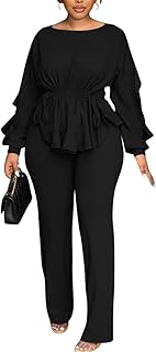 Women'S 2 Piece Outfits Suit Set Long Sleeve Peplum Top Pants Sets Casual Pantsuits Elegant Business Suit