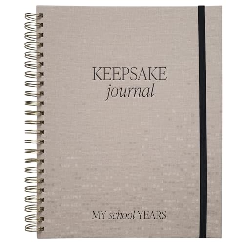 Sweet Water Decor Kid's Keepsake Memory Journal, Cute Prompted Entry Notebook for Moms and Parents, 14 White Craft Envelopes for Capturing Memories, Tan Fabric Spiral Bound Diary with Gold Foil Detail