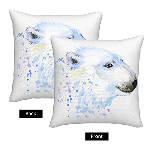Watercolor Polar Bear Throw Pillow Covers Decorative Animal Square Pillowcase 18 X 18 Inch With Hidden Zipper Customized Linen Cushion Cases For Sofa Bedroom Living Room Office Car Decor (No Inserts) #TOP1