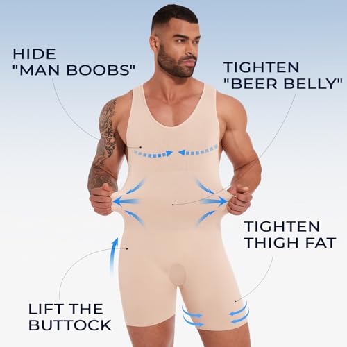 FlyJumper Body gainant sans manches pour homme - Contrôle du ventre - Entraîneur amincissant - Compression, Boxer beige, Large – vue 2