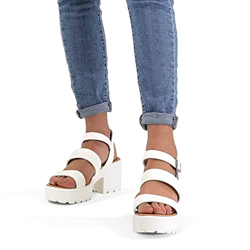Mysoft Women's Platform Sandals Ankle Strap Open Toe Lug Sole 3 Inch Chunky Block Heeled Sandals #TOP7