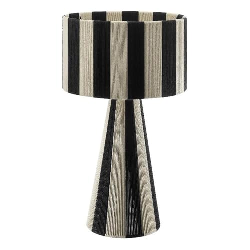 Modway Renae Vintage Modern Cotton Thread Table Lamp in Black - Unique Retro Boho Accent Lamp with Metal Base and Evenly Spaced Striped Design