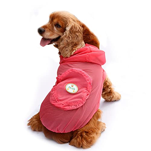 Pet Life ® 'Thunder Paw' Waterproof Dog Raincoat Poncho - Zippered Folding Travel Pet Raincoat Dog Jacket - Reflective And Adjustable Dog Coat By Sleeves And Hood With Built-In Back Pouch #TOP6