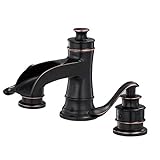 BATHLAVISH Oil Rubbed Bronze Bathroom Faucet Widespread Waterfall for Sink 3 Hole 8 Inch Farmhouse Lavatory Commercial Vanity 2 Handle Faucets Brass Basin Mixer Tap Supply Line Lead-Free