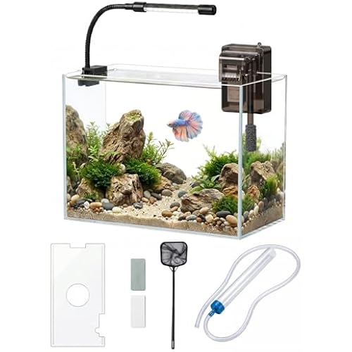 Glass Fish Tank Kit, 3 Gallon Betta Nano Fish Tank Aquarium Starter Kit