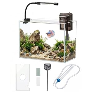 Glass Fish Tank Kit, 3 Gallon Betta Fish Tank Aquarium Starter Kit with Filter, Lights, Lid, for Betta, Goldfish, Small Fish or shrimg，Clear