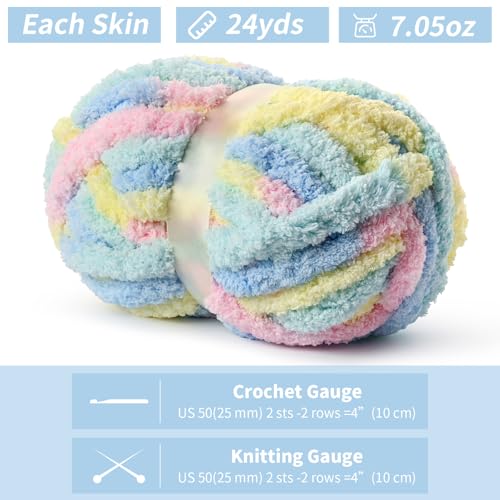 Image of 10 Pack Jumbo Chunky Yarn for Hand Knitting, Fluffy Chunky Chenille Yarn for Crocheting, Variegated Chunky Knit Baby Blanket Yarn, 240 yds /70.5 oz Super Bulky Yarn(Candyfloss)