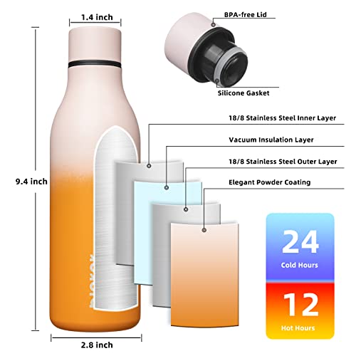 Image of BJPKPK Insulated Water Bottles, 18 oz Stainless Steel Metal Water Bottle with Strap, BPA Free Leak Proof Jugs, Mugs, Flasks, Reusable Thermal Flasks for Sports & Travel, Coral