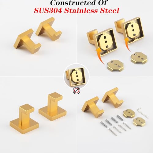 GERZWY Towel Hook Wall Mounted Robe Hook Heavy Duty Coat Hook Luxury Hooks for Bathroom 2 Pack Gold Stainless Steel FG1607-2BE by GERZWY - Image 5