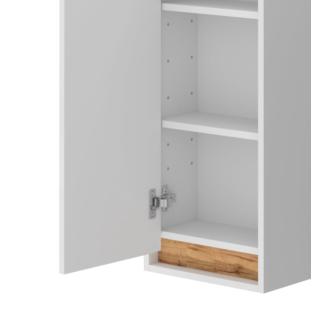 Vicco Armario de baño Detmold Blanco Brillo Intenso/Roble Dorado 81.6x35 cm | con puerta, apto para montaje en pared y combinable con la serie Detmold