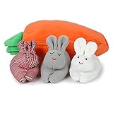 Lyxaof Easter Hide and Seek 3 Bunnies in Carrot Purse Cute Plush Rabbit Stuffed Carrot Pouch Doll Surprise Bunny Carrot Coin Wallet (red Grey White)