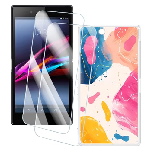 OAGELIM 2 Pack Protège-Écran + Coque Compatible avec Sony Xperia Z Ultra XL39H (6.4 Pouce) Coque Impression Artistique Personnalisée et Film Verre Trempé...
