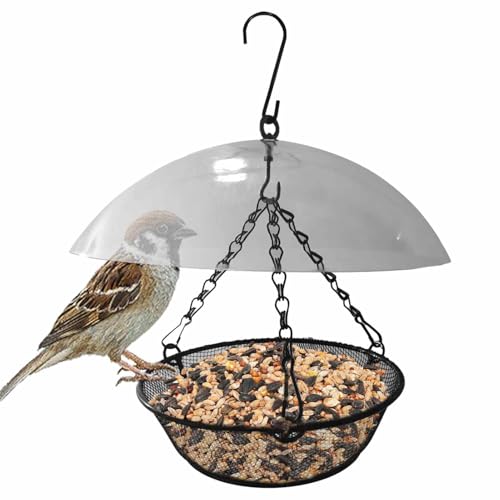 Samuliy Comedero exterior para pájaros silvestres | Moderno toldo de cúpula colgante para pájaros, elegante estación de alimentación de semillas de nueces, jardín al aire libre, patio, comedero para