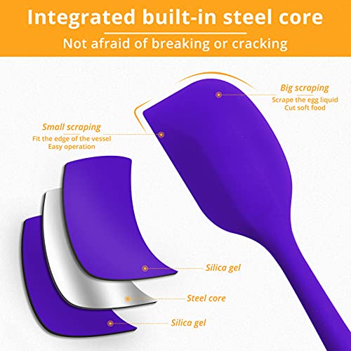 Mjiya Silicone Spatula, 480°F Heat Resistant Non Stick Rubber Kitchen Spatulas For Cooking, Baking, And Mixing, Versatile Tools With Strong Stainless Steel Core (S, Purple) #TOP2