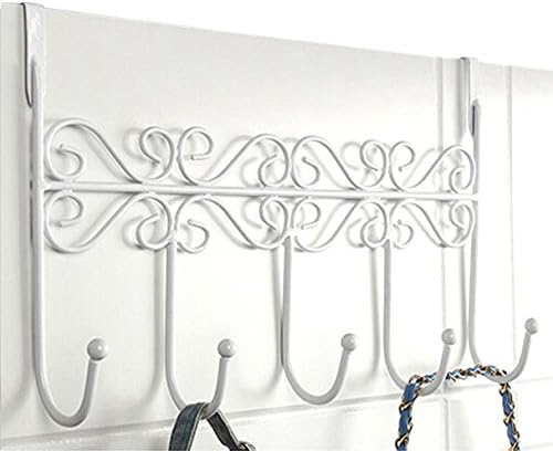 PerriRock 5 Hanger Rack - Decorative Metal Door Hooks Hanger Holder for Home Office Kitchen Use Coat Hook Rack (White)