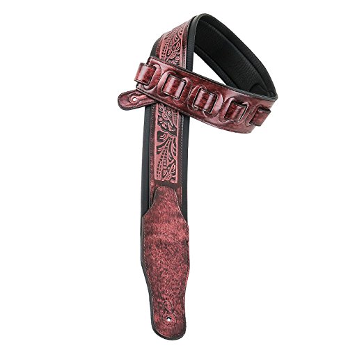 Walker & Williams GB-108 Handmade Black Currant Padded Guitar Strap with Classic Live Oak Pattern For Acoustic, Electric, And Bass Guitars