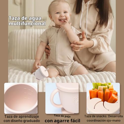 Miniatura 4 de Kinyoda 10 Pièces Coffret Repas Bebe Silicone, Baby Led Weaning Cubiertos Bebe Vajilla Bebe Silicona, Plato De Silicón Antideslizante Sin Bpa, Enfant Set Couverts Vaisselle Pour Sevrage Manger Beige