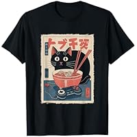 Ramen Cat Tshirt Gamer Kawaii Divertido Japonés Retro Camiseta