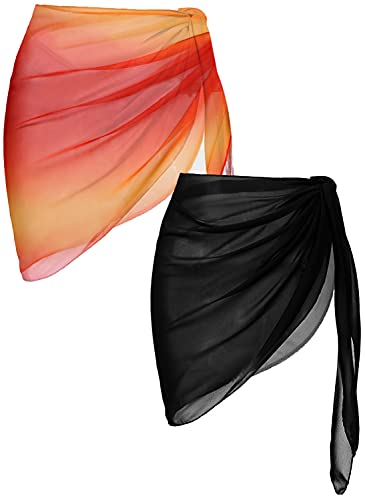 Image of Ekouaer 2 Pieces Women Beach Sarongs Sheer Cover Ups Chiffon Bikini Wrap Skirt for Swimwear S-XXL