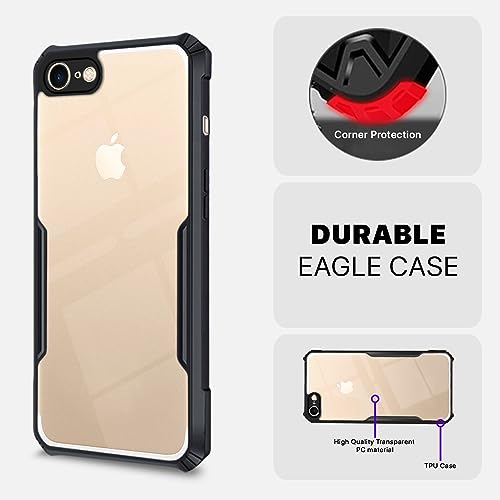 Image of Outlouders Back Cover for iPhone 7 /8| Ultra Hybrid Transparent | Full Camera Protection | Raised Edge | Crystal Clear Bumper Case(Black)