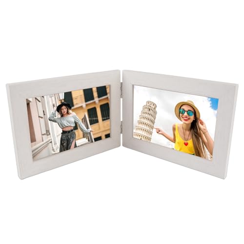 Cadre Photo Double, Cadre en Bois Collage Pliable, Cadres Photo Doubles Pliables 2 Photos, pour Amis, Famille, Décoration Intérieure, Mariage, Cadres Photo...