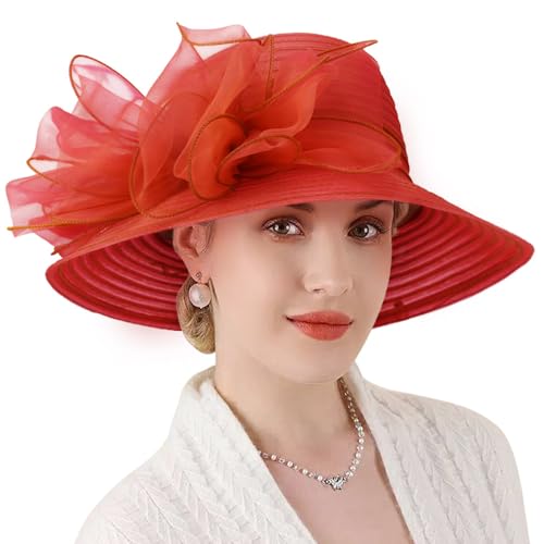 Image of DRESHOW Lady Derby Dress Church Bowler Cloche Hat Bowknot Organza Bridal Cap for Wedding