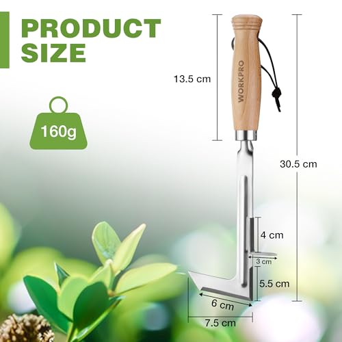 WORKPRO Narzędzia do pielenia 30 cm, ściągacz do chwastów i pęknięć, ręczny odchwaszczacz z ząbkowaną krawędzią, zadaszenie ogrodnicze do przegubów ogrodowych, trawnika, patio, chodnika i mchu