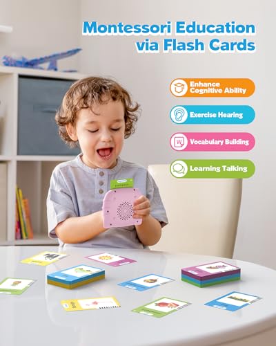 Image of Bilingual Spanish and English Talking Flash Cards for Ages 2+, Pocket Speech Therapy Tools with 512 Words, Montessori Language Learning and Autism Aids (224 Words English Pink)
