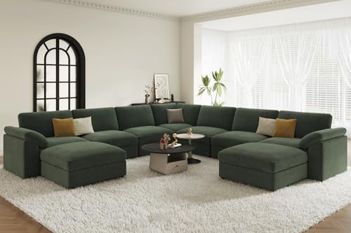 Ease Moose U-Shaped Modular Sofa with Ottoman, Green