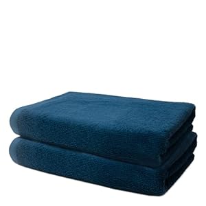 ÔHM – Bath Towel Set – 2 Adult Bath Towels 70x140cm Cotton – Very Soft & Absorbent – Oeko-TEX Certified – 500g/m² – Navy Blue